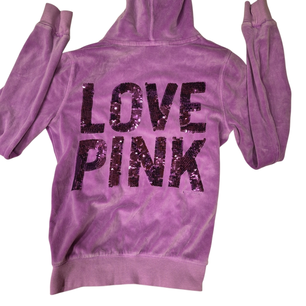 PINK Victoria's Secret Lavender Sequin 'LOVE PINK' Hoodie